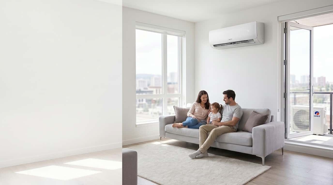 Ankara'da aydınlık salonda Gree duvar tipi inverter klima ile aile konforu