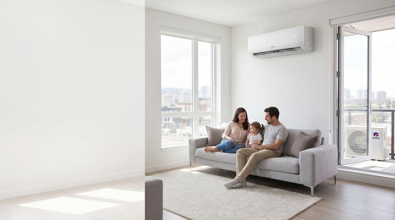 Ankara'da aydınlık salonda Gree duvar tipi inverter klima ile aile konforu